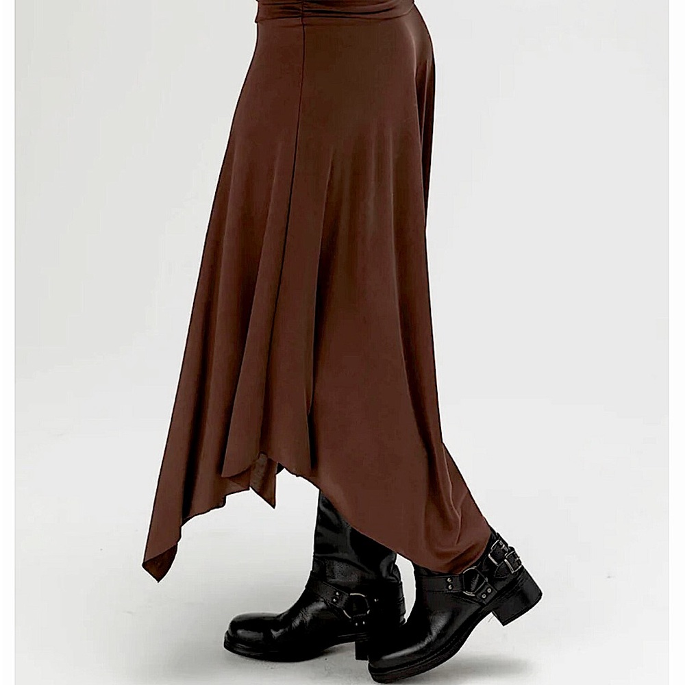 🤎Brown Draped midi maxi  skirt Asymmetrical Handkerchief Skirt - Picture 7 of 13